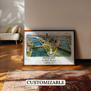Pittsburgh Pennsylvania Poster, Aquarell, Maßgesch Poster