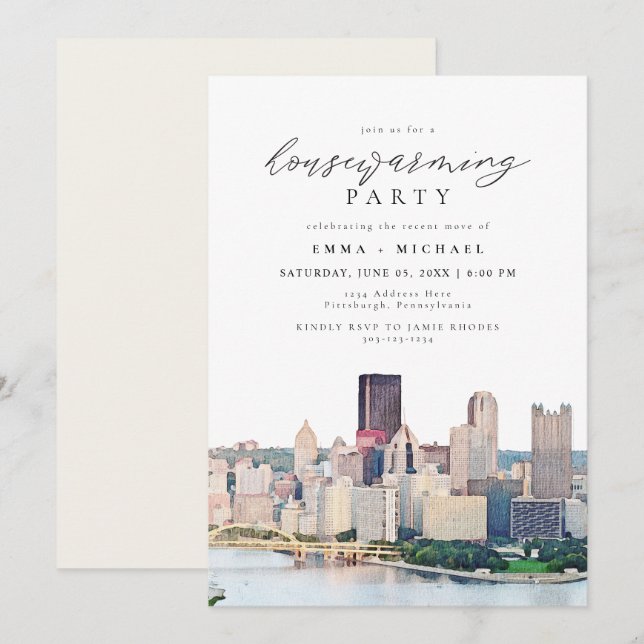 PITTSBURGH PENNSYLVANIA Skyline Housewarming Einladung (Vorne/Hinten)