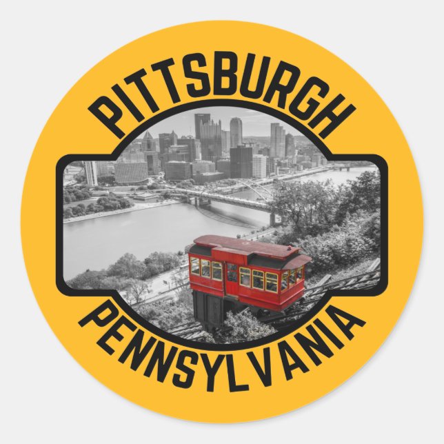 Pittsburgh Pennsylvania Steel City Skyline Incline Runder Aufkleber (Vorderseite)