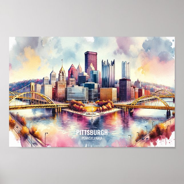 Pittsburgh Pennsylvania Travel Orte Aquarell Poster (Vorne)