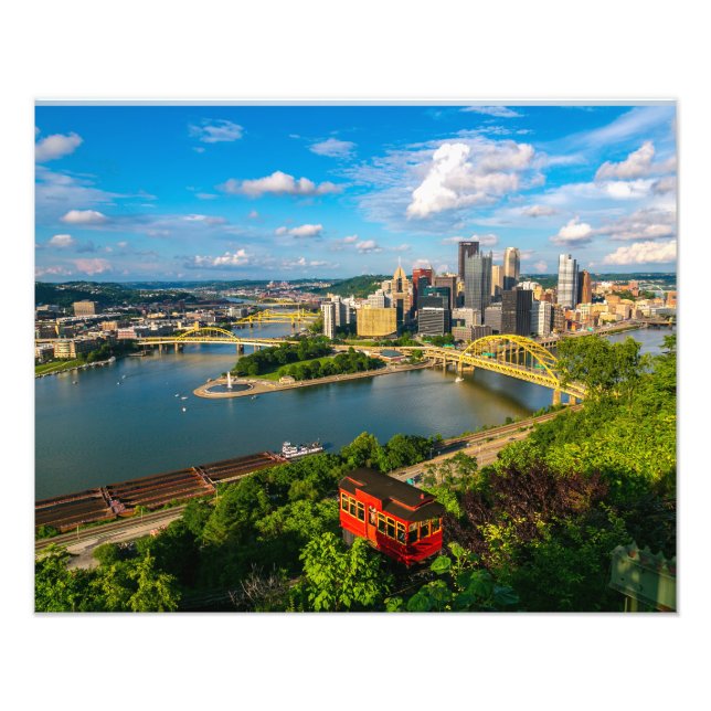 Pittsburgh Photo Imprimer Ville Vue avec Incline (Devant)
