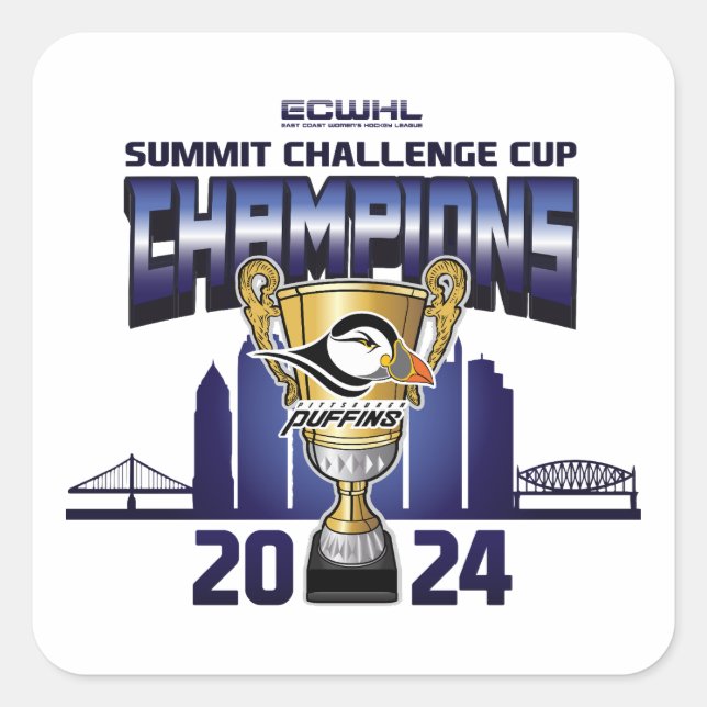 Pittsburgh Puffins Summit Challenge Cup Champions Quadratischer Aufkleber (Vorderseite)