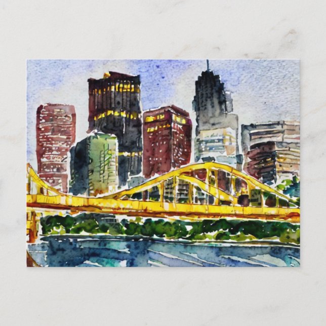 Pittsburgh Skyline Aquarellbilder Postkarte (Vorderseite)
