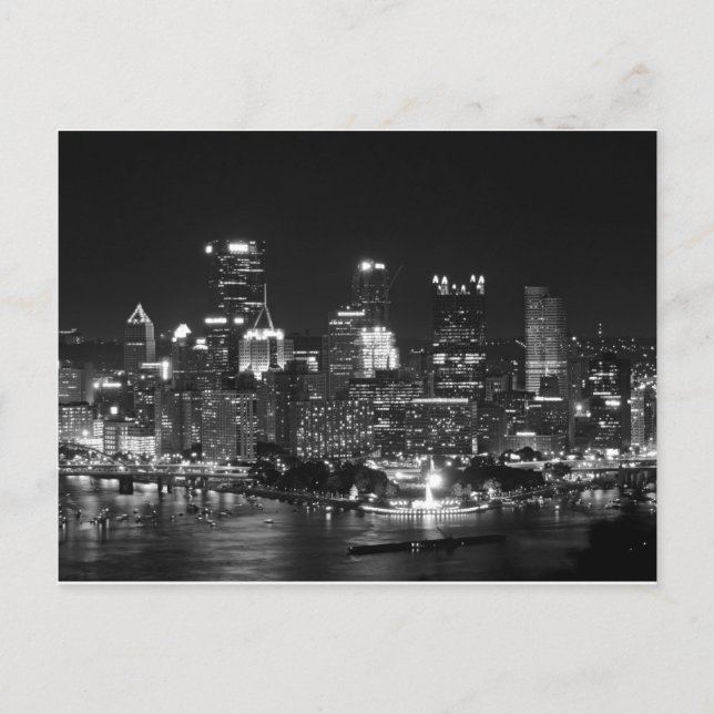 Pittsburgh Skyline bei Nacht Postkarte (Vorderseite)