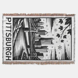 Pittsburgh Skyline Black & White Winter City Decke