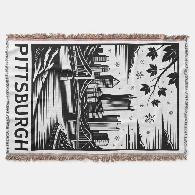 Pittsburgh Skyline Black & White Winter City Decke (Vorderseite)