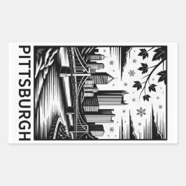 Pittsburgh Skyline Black & White Winter City Rechteckiger Aufkleber