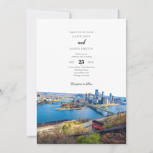 Pittsburgh Skyline Faire-part de mariage (Devant)