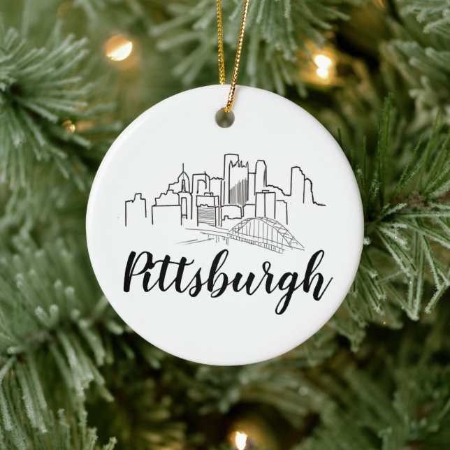 Pittsburgh Skyline Illustration Art Keramik Ornament (Baum)