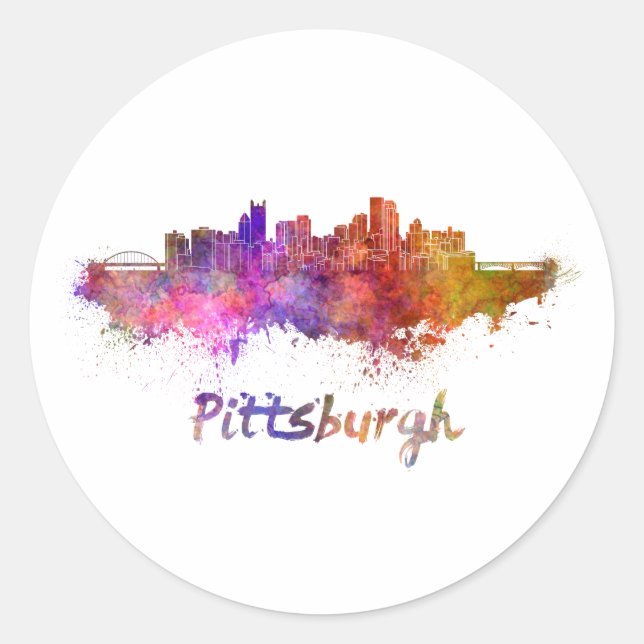 Pittsburgh skyline im Watercolor Runder Aufkleber (Vorderseite)