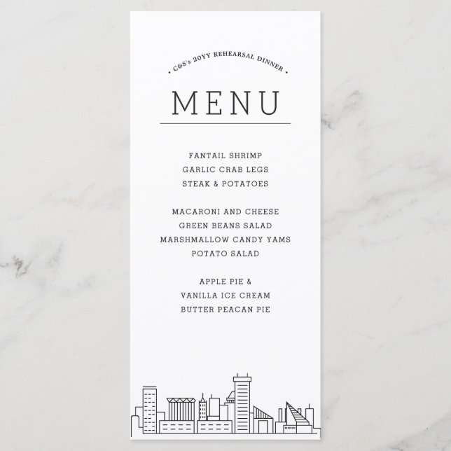 Pittsburgh Skyline | Menü für Hochzeiten Menükarte (Vorderseite)