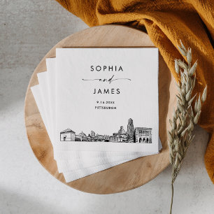Pittsburgh Skyline Moderner Hochzeitscocktail Serviette