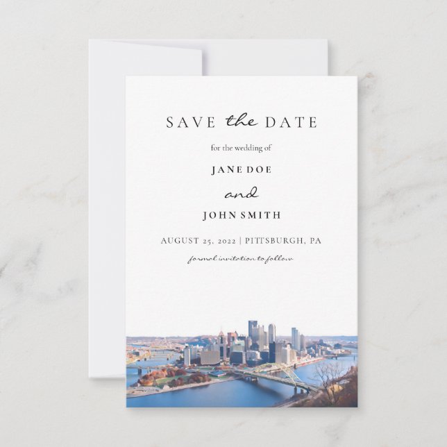 Pittsburgh Skyline Save the Date Karte (Vorderseite)