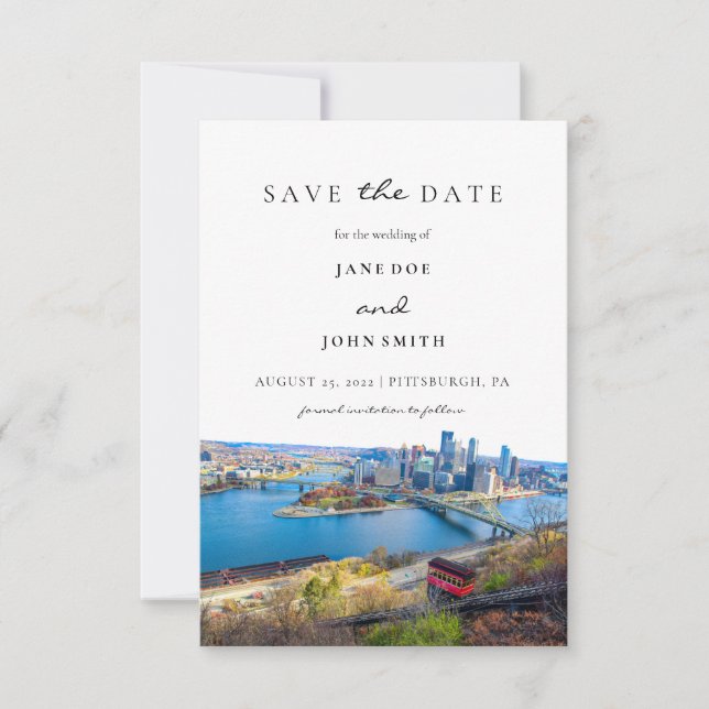 Pittsburgh Skyline Save the Date Karte (Vorderseite)