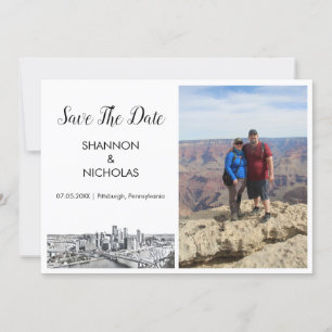 Pittsburgh Skyline Verlobung Foto Save the Date