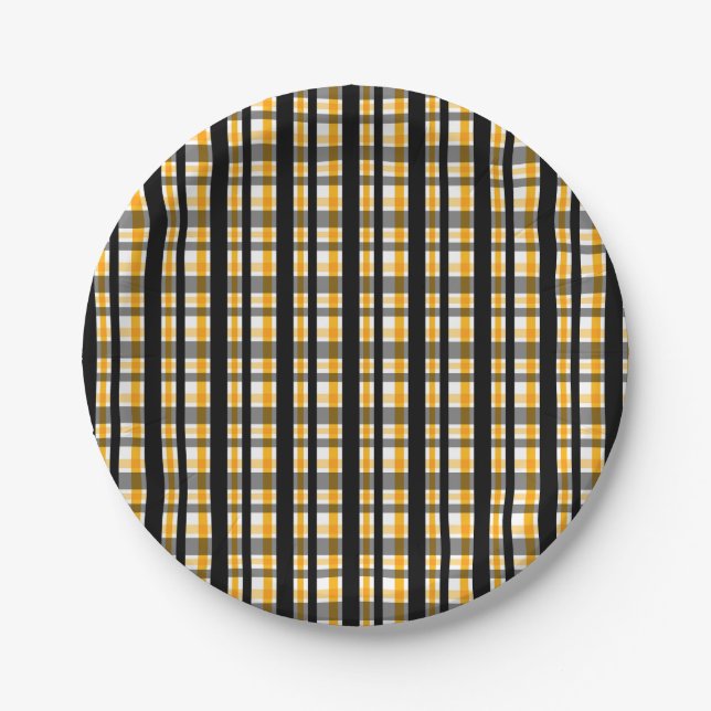 Pittsburgh Sportfan Black Yellow Gold Kariert Pappteller (Vorderseite)