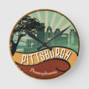 Pittsburgh-Stadtskyline-Retro Vintage Wand-Uhr Runde Wanduhr
