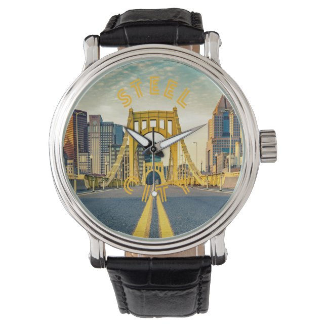Pittsburgh Steel City Skyline 412 Pennsylvania Can Armbanduhr (Vorderseite)