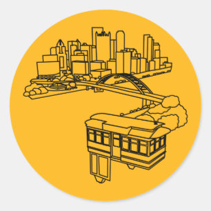 Pittsburgh Steel City Skyline Brücken und Gärten Runder Aufkleber