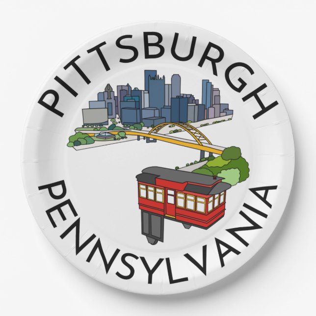 Pittsburgh Steel City Skyline Incline Pennsylvania Pappteller (Vorderseite)
