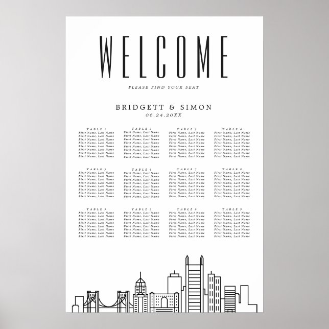 Pittsburgh Wedding | 12 Tabelle Seating Chart Poster (Vorne)