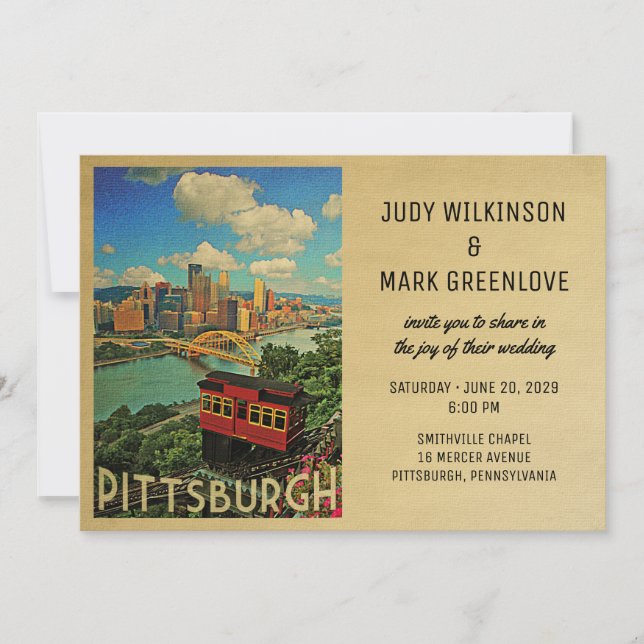 Pittsburgh Wedding Einladung Vintag Mitte des Jahr (Vorderseite)