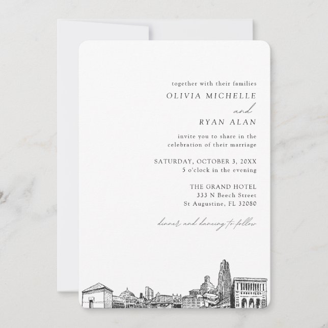 Pittsburgh Wedding Elegante Skyline Einladung (Vorderseite)