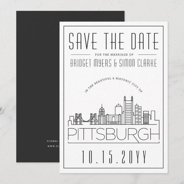 Pittsburgh Wedding |Stilisierte Skyline Save the D Einladung (Vorne/Hinten)