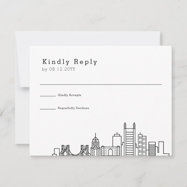 Pittsburgh Wedding | Stilisierte Skyline-UAWG RSVP Karte (Vorderseite)