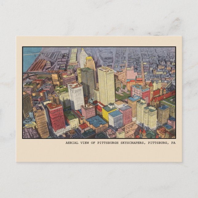 Pittsburgh Wolkenkratzer Vintage Postkarte (Vorderseite)