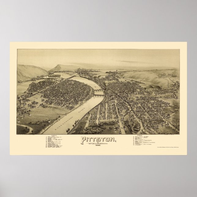 Pittston, PA Panorama Karte - 1892 Poster (Vorne)