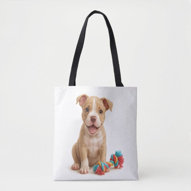 Pitty Party - Pitbull Welpe mit farbenfrohen Seils Tasche (Vorderseite)