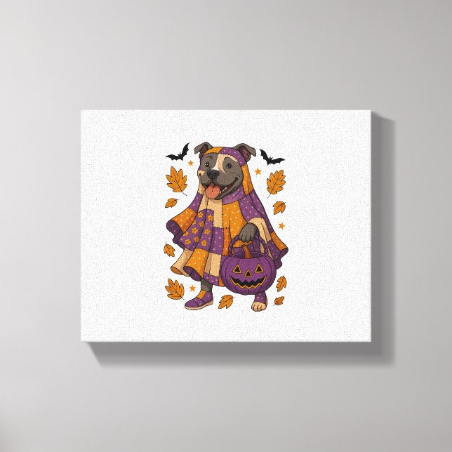 Pitull Dog Ghost Halloween Leinwanddruck (Vorderseite)