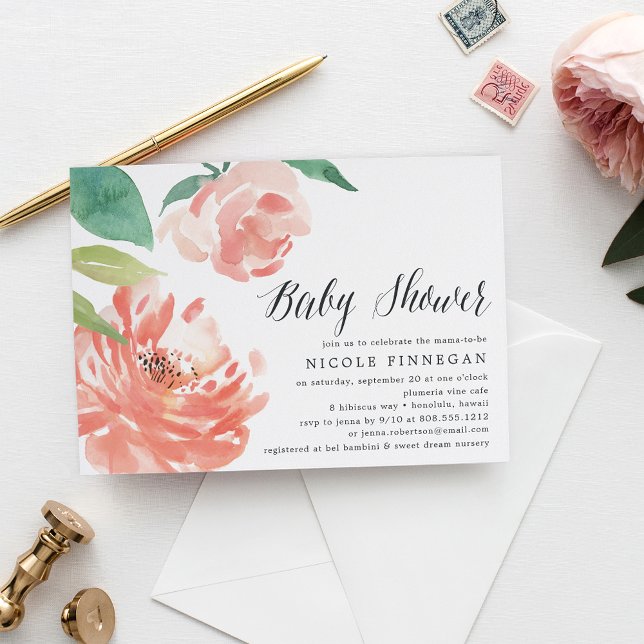 Pivoine Rougeoyante | Invitation à une Baby Shower (Créateur téléchargé)