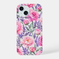 Pivoines roses & Lavande Motif floral aquarelle