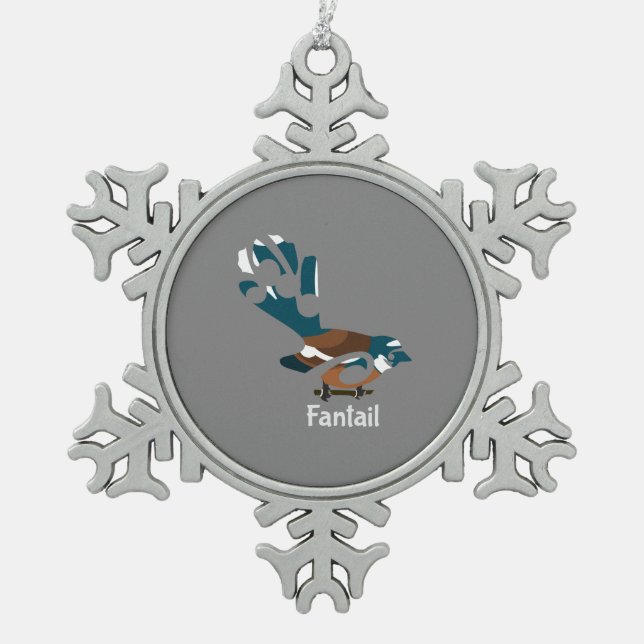 Piwakawaka Neuseeländischer Vogel Schneeflocken Zinn-Ornament (Vorderseite)