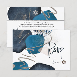 Pix Dezines Abstrakt UAWG Navy Bar Mitzvah ✡ RSVP Karte