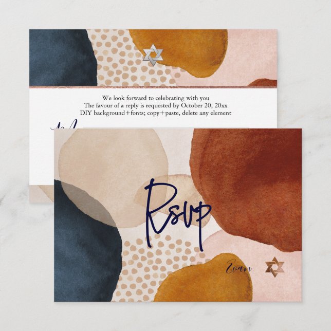 Pix Dezines Abstrakt UAWG Navy Bar Mitzvah ✡ RSVP Karte (Vorne/Hinten)