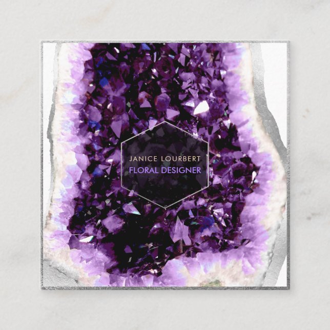 Pix Dezines Amethyst Quartz/Schmuckdesigner Quadratische Visitenkarte (Vorderseite)
