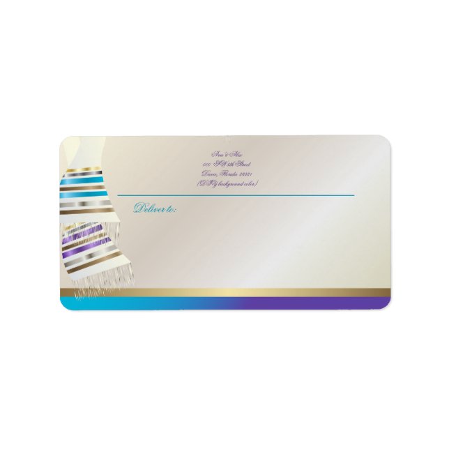 ✡ Pix Dezines Aqua/Lila Tallits Adressaufkleber (Vorne)