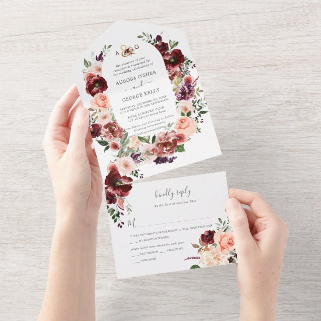 Pix Dezines Autumn Blume Marsala All In One Einladung (Abreißen)