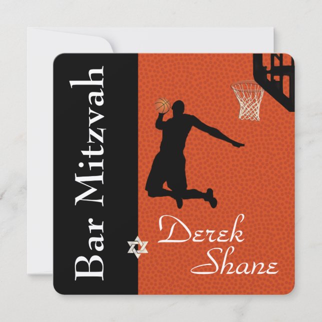 ✡ Pix Dezines Basketball Bar Mitzvah Einladung (Vorderseite)