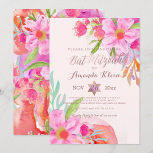 Pix Dezines ✡ Bat Mitzvah/Floral Watercolor Einladung