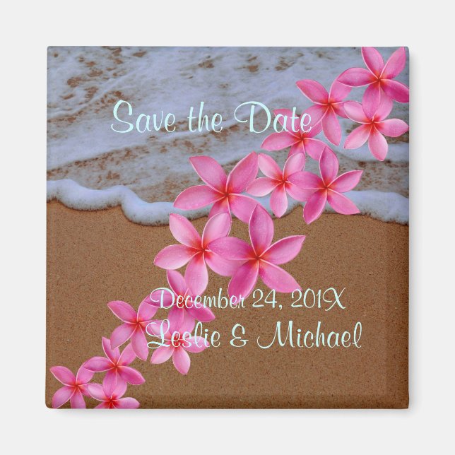 Pix Dezines Beach+Pink Plumeria Magnet (Vorne)