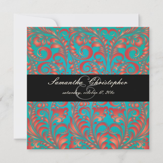 Pix Dezines Bellissimo Vintag Damask Einladung (Vorderseite)