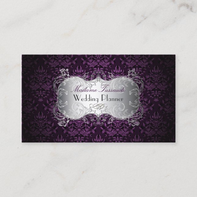 Pix Dezines bijoux Damask Imitat Silber/Pflaume Visitenkarte (Vorderseite)
