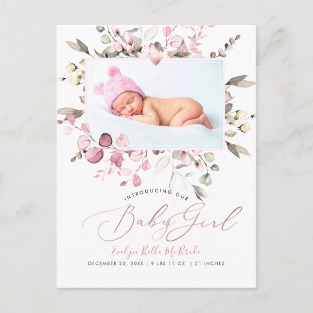 Pix Dezines Blush Blume Girl Birth Pos Postkarte (Vorderseite)