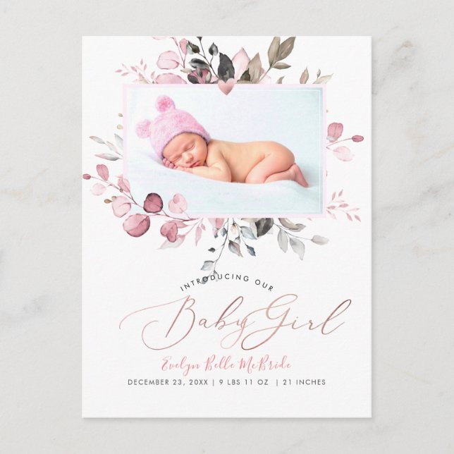Pix Dezines Blush Blume Girl Birth Pos Postkarte (Vorderseite)