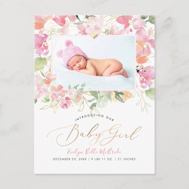 Pix Dezines Blush Blume Girl Birth Postkarte (Vorderseite)