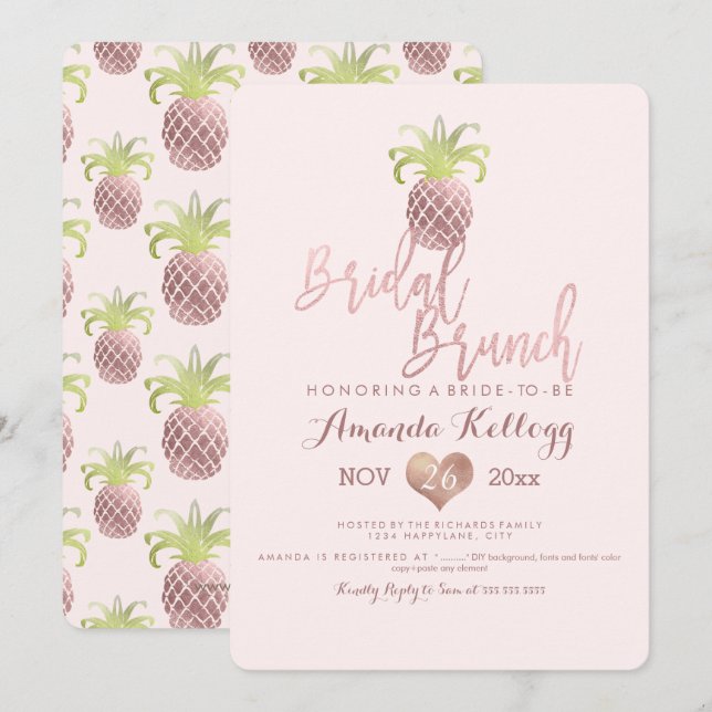 Pix Dezines Bridal Brunch/Imitate Rose Gold/Ananas Einladung (Vorne/Hinten)